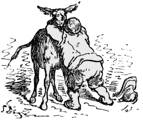 Nel dire questo spiccò due salti di allegrezza, poi corse a tenere per le redini la mula cavalcata da Dorotea...